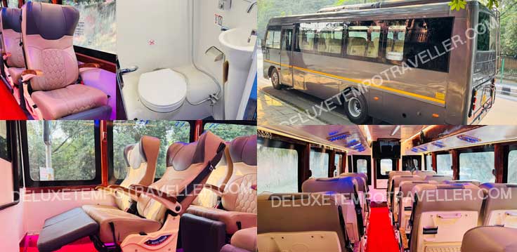 16 seater eicher luxury coach with washroom recliner seats on rent in delhi