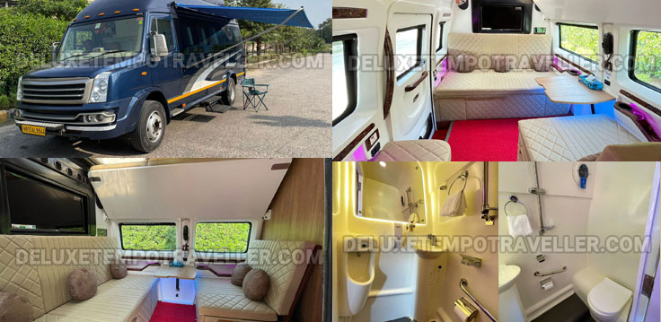7 seater luxury caravan vanity van hire in delhi with toilet washroom kitchen hire