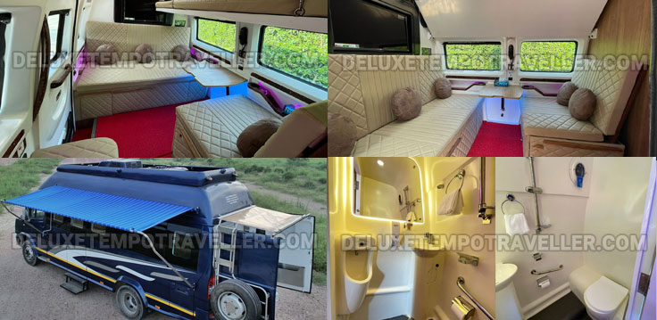 9 seater luxury caravan vanity van hire in delhi with toilet washroom kitchen hire